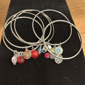 Silver Charm Bangle Bracelet Set with Multi-Colored Beads